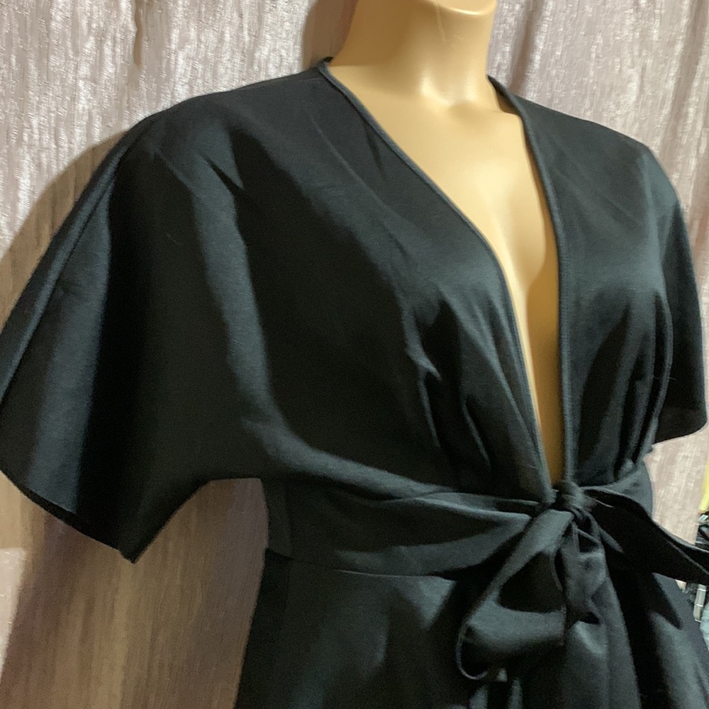 Shein Top Open Cardigan 12 Short Sleeve Ties in the Front Black Stretchy - Picture 4 of 14